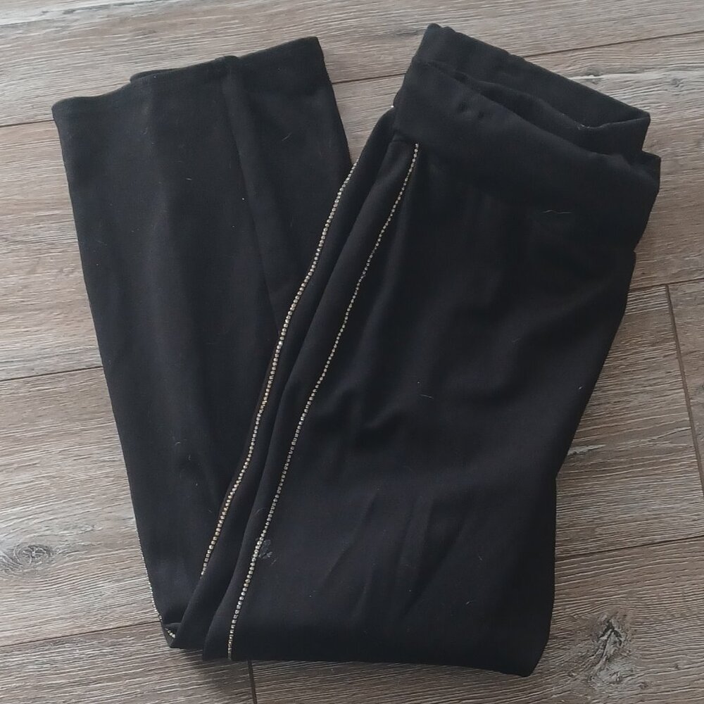 Alice Blue Black Stretchy Leggings w/ Bling Rhinestone Strip on each side XL